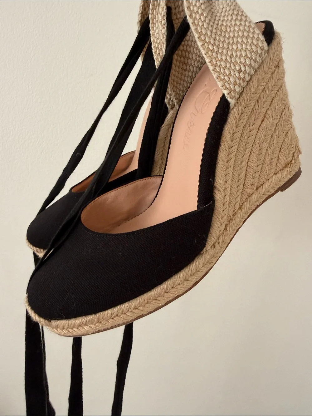 J.Crew Black Canvas Lace Up Espadrille Wedge Sandals Ankle Tie Size 8.5